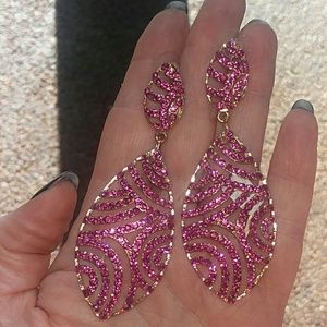 Pink rhinestone glamour oblong pageant earrings